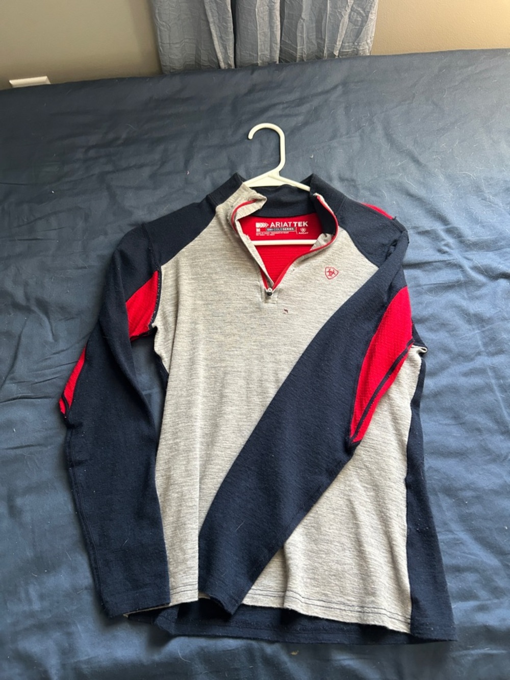 Ariat women’s  Grey/Navy/Red Quarter-Zip base layer